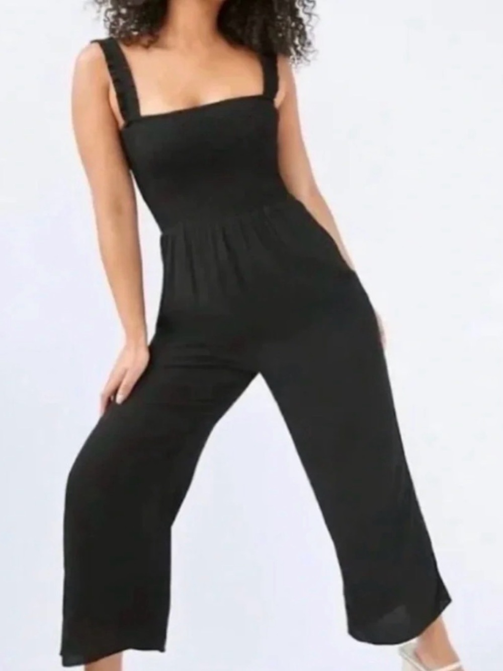 Aritzia Black Smocked Bodice Wide-Leg Jumpsuit Effortless Summer Staple